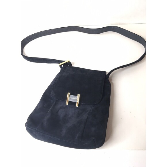 Americana by Sharif Navy Blue Suede Leather Shoulder Bag - Picture 1 of 7